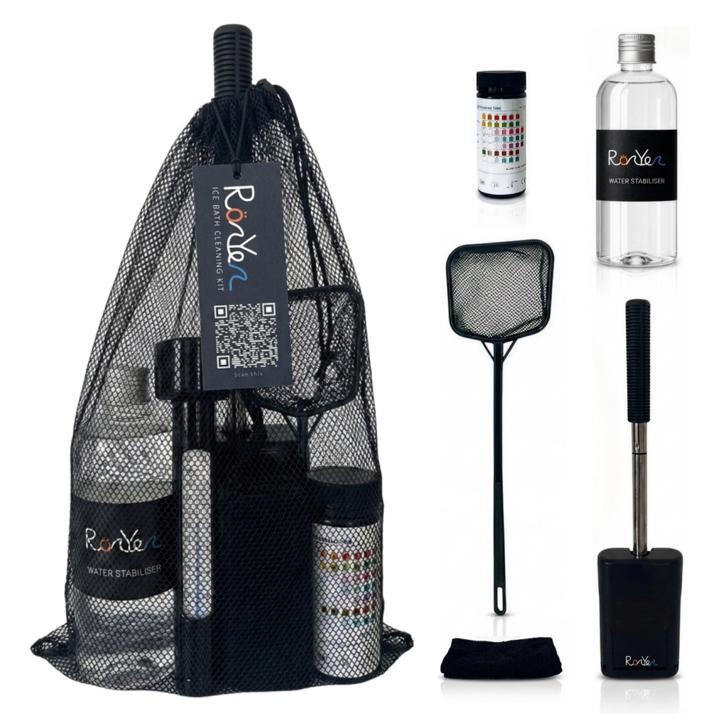 RonYen 6-piece ice bath cleaning kit: water stabiliser, test strips, skimmer net, brush, floating thermometer and microfibre cloths