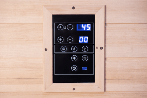 Touch-screen control panel on the red-light infrared sauna