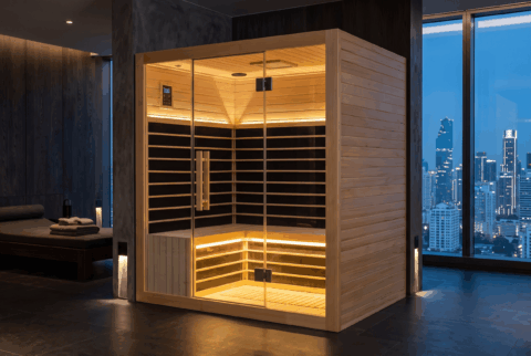 4 person infrared sauna in Hemlock, in a villa wellness room