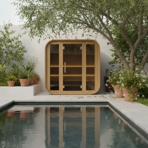 Poolside wellness setup at a hotel