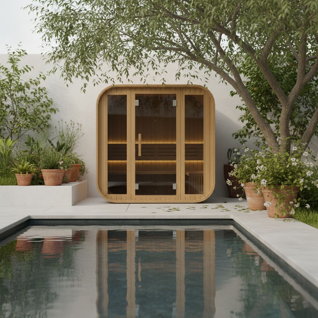 Poolside wellness setup at a hotel