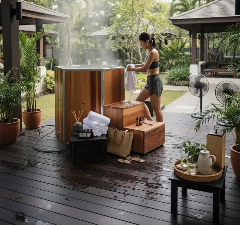 Sauna in a private backyard garden