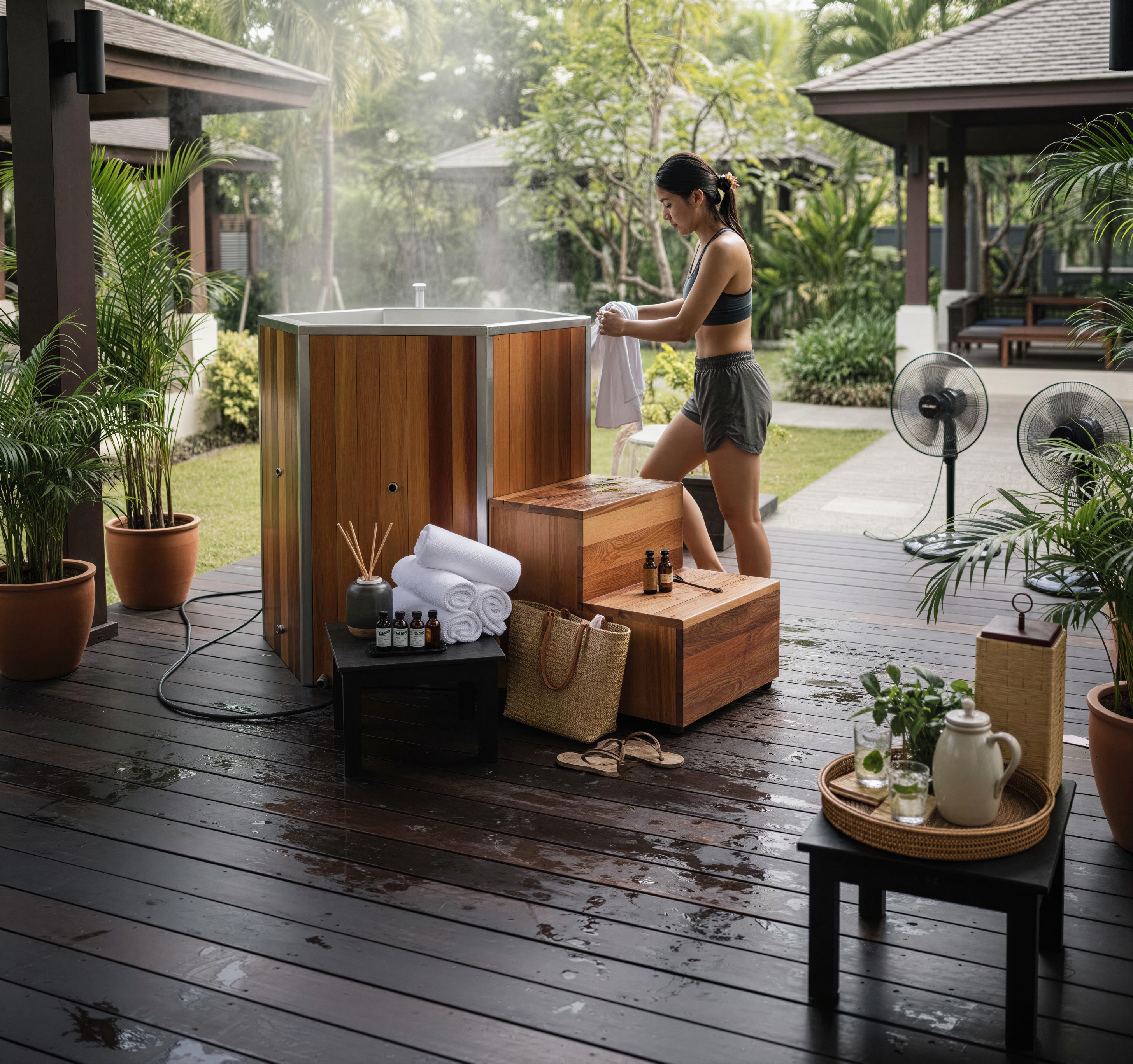 Sauna in a private backyard garden
