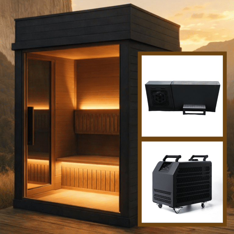 2-3 Person Black Sauna & Black Stainless Steel Ice Bath + Chiller