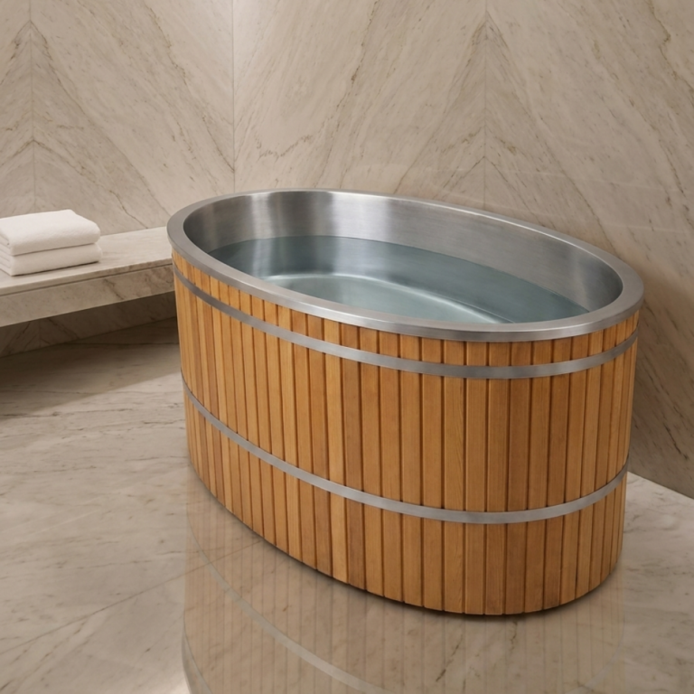 Oval Wood & Stainless Steel Ice Bath