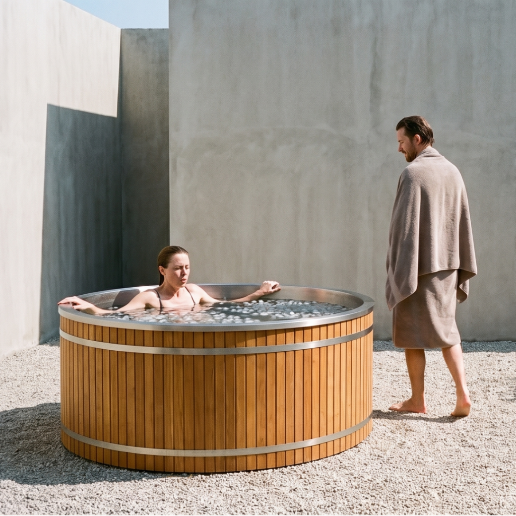 Circular Wood & Stainless Steel Ice Bath