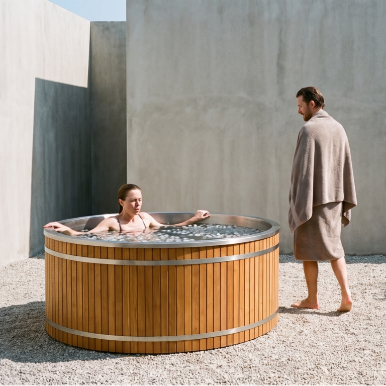 Circular Wood & Stainless Steel Ice Bath
