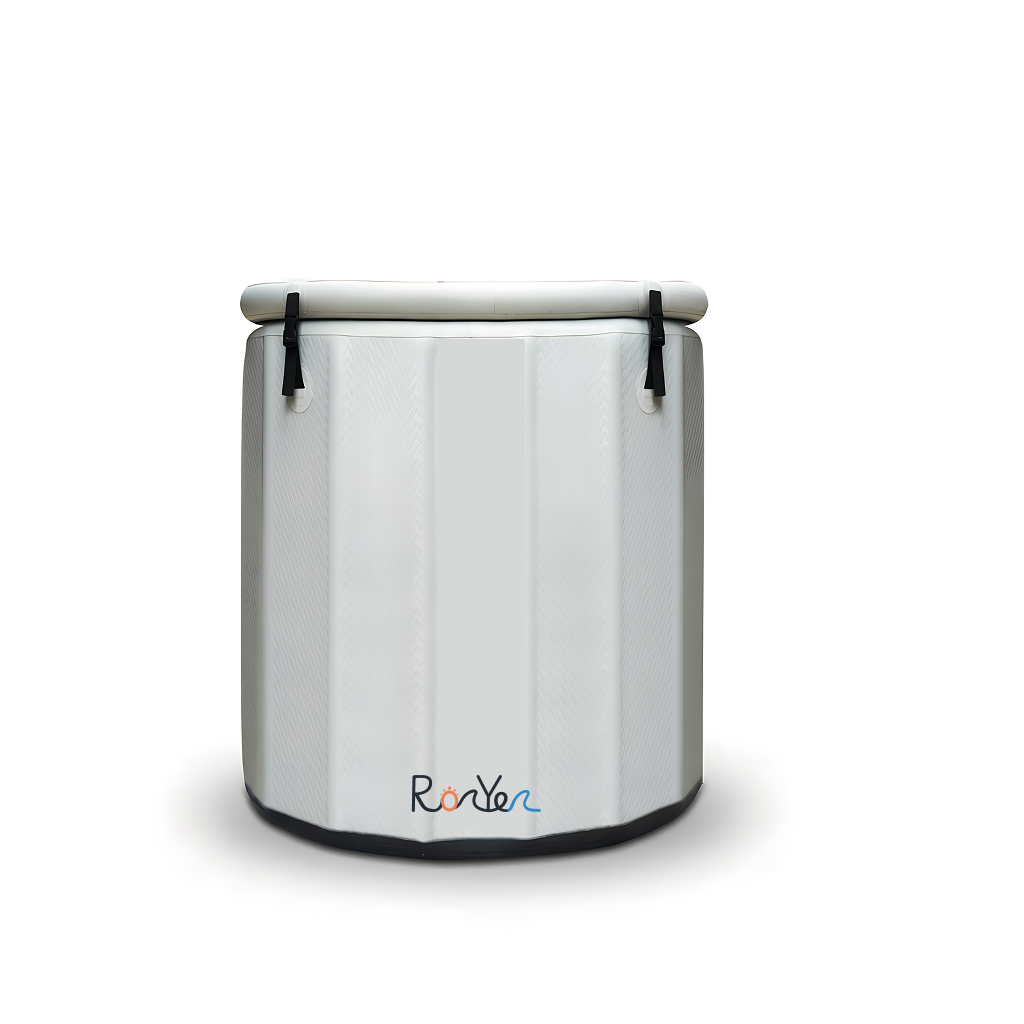 White Inflatable Ice & Plunge Bath Barrel with lid