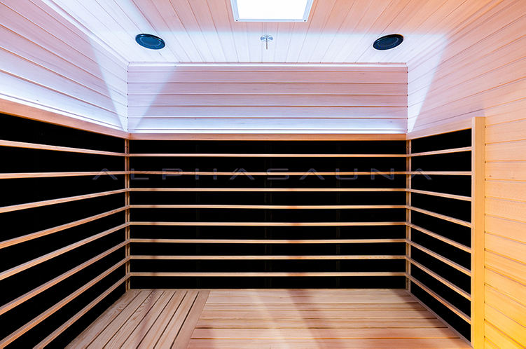 Carbon nanofiber and mica infrared heater panel set into the sauna wall