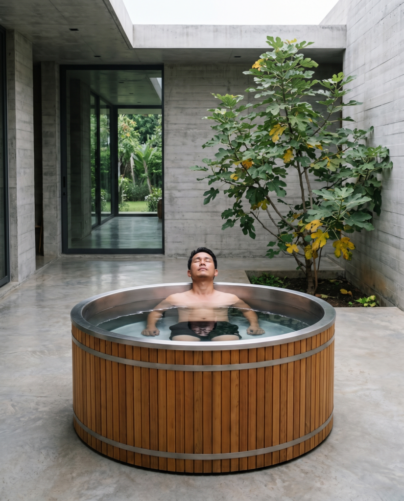 Bath set under a garden pavilion