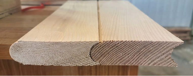 The profile of a solid timber stave, tongue and groove, as the barrel is built from