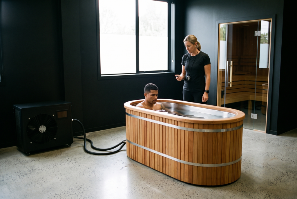 RonYen cedar ice bath installation