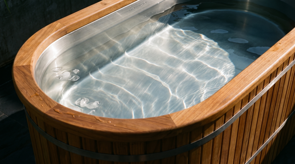 Bath installed beside a swimming pool