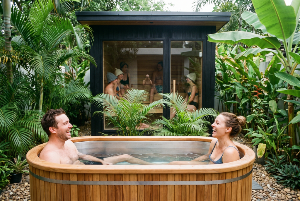 Two baths on a terrace
