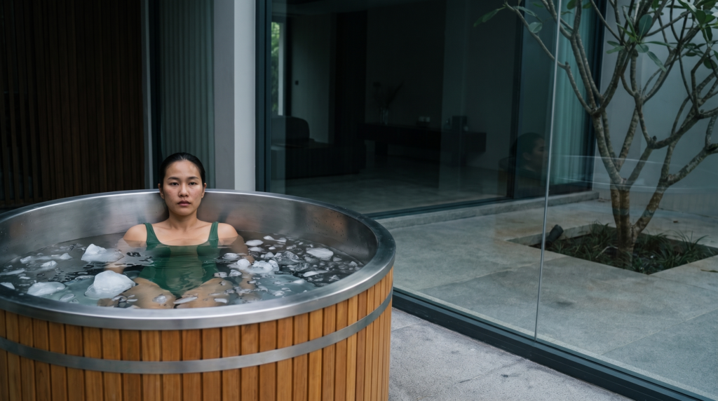 RonYen cedar ice bath installation
